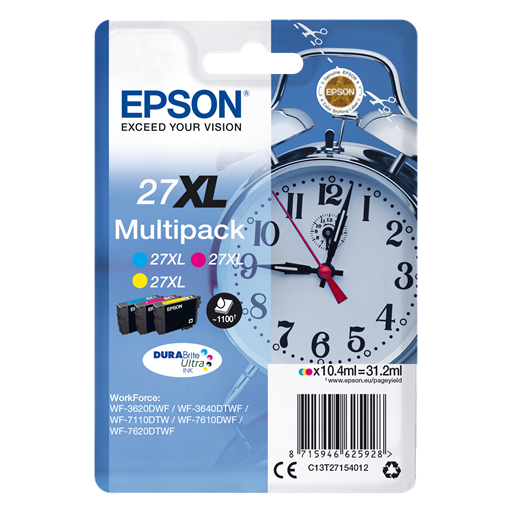 Epson Alarm clock 27XL DURABrite Ultra cartuccia d'inchiostro 1 pz Originale Resa elevata XL Ciano Magenta Giallo